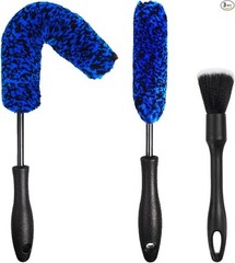 3PCS Wheel Brush Kit for Cleaning Wheel and Tire, Wheel and Rim Br Color: Blue
