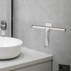 All-Purpose Stainless Steel Shower Squeegee for Glass Doors with Adhesive Hooks