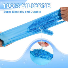 Magic Silicone Scrubber Gloves 2-in-1 Reusable Dishwashing Kitchen Bathroom Blue
