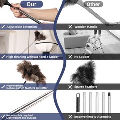 Extendable Feather Duster Long Handle 40 Inch Reusable Ostrich For Ceiling Fan B