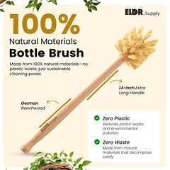 Bottle Brush, 14in Extra Long German Beechwood Handle, Strong Hemp Bristles, …