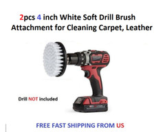 2pcs 4 inch White Soft Drill Brush Attachment for Cleaning Carpet, Leather