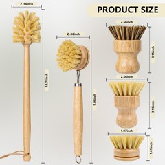 5 Pack Bamboo Dish Brush Set, Wooden Dish Brush with 14’’ Bottle Brush, Natur…