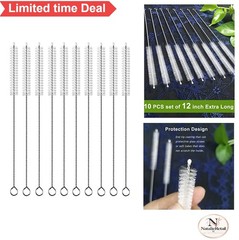 Straw Cleaner Brushes 12 Inch 12mm Diameter 10 Pack Extra Long Nylon Bristle