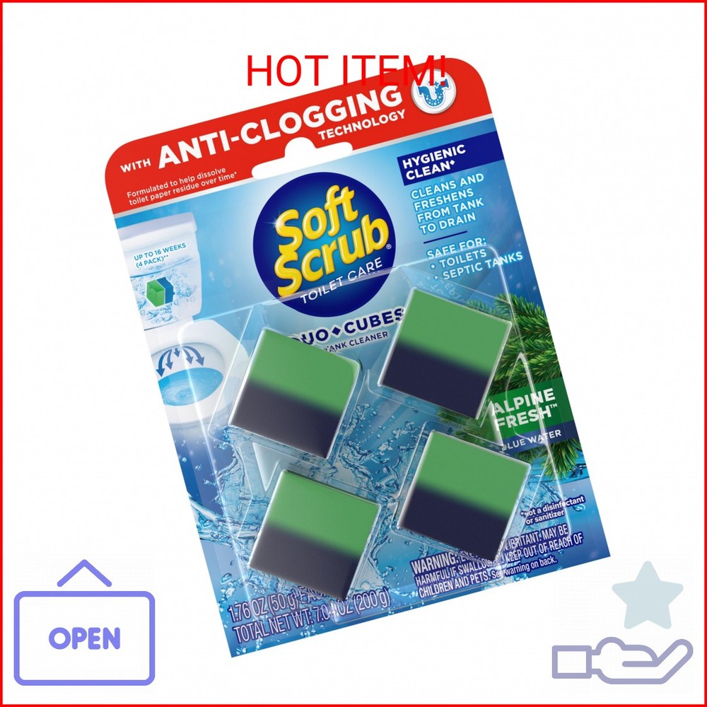 Soft Scrub in-Tank Toilet Cleaner Duo-Cubes, Alpine Fresh, 4Count