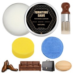 1+3 Furniture Salve for Leather & Wood with Brush Set, Cream & Wax Restorer f…