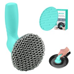 HAUSHOF Cast Iron Scrubber with Long Handle Kitchen Cleaning Kit Seafoam Green