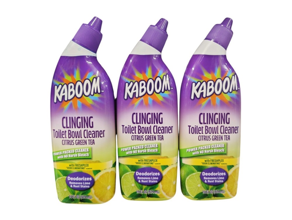 KABOOM Clinging Toilet Bowl Cleaner Green Tea Citrus Deodorizer 14.Oz 3 Bottles