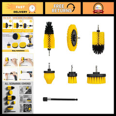 7-Piece Power Scrubber Drill Brush Set – Nylon Bristle Attachments for Car, Tile