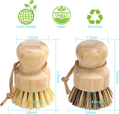 Bamboo Dish Brush Set – 4 Durable Wooden Scrubbers for Kitchen Cleaning