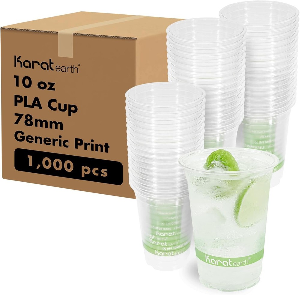 KARAT EARTH [1,000 ct – 10 oz Compostable PLA Plastic Cups, BPI Certified Disp