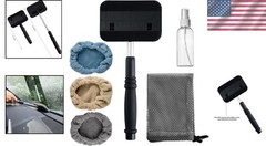 Ergonomic Windshield Cleaner with Multi-Color Microfiber Bonnets & Spray Bottle
