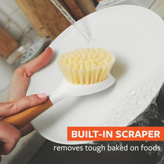 Bamboo Handle Dish Brush Tough Bristles Sustainable Kitchen Scrubber White(70