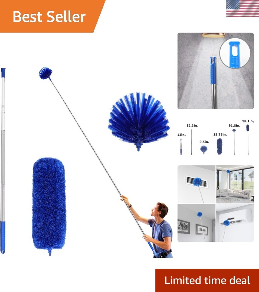 Eco-Friendly Cobweb Duster with 100-Inch Aluminum Pole – Lightweight & Washable