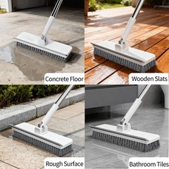 Floor Scrub Brush with 55″ Long Handle, 2-in-1 Floor Brush with Built-in Sque…