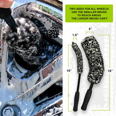 Adjustable Wheel Brush Set with Wool Fibers, 2-Piece Bendable Cleaner for Car