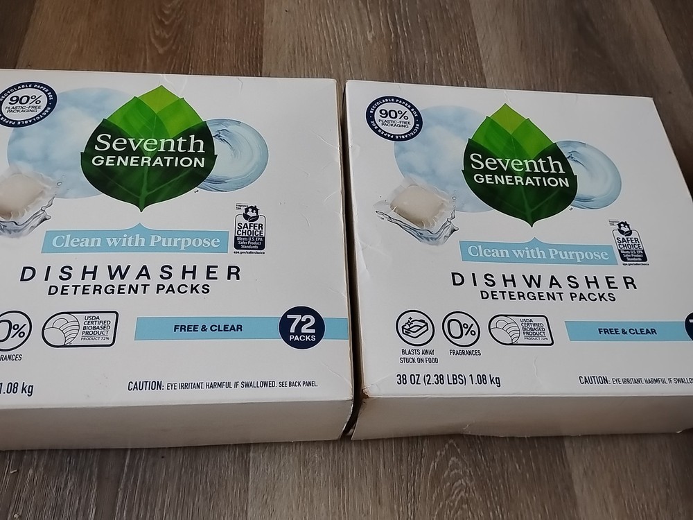 2 Pack Seventh Generation Free Clear Dishwasher Detergent Packs 72 Count Spark