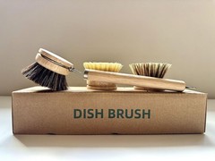 Bamboo Dish Brush with Handle, 1 Sturdy Wooden Handle with 3 Natural Bristle …