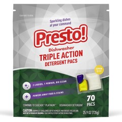 Brand Presto Triple Action Dishwasher Pacs, Lemon Scent, 70 Count
