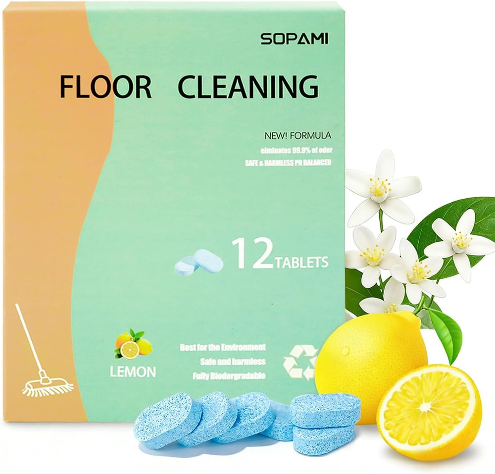 Floor Cleaning Solution Tablets, 12 Count, Lemon Scent, for Mopping Robot Vacuum
