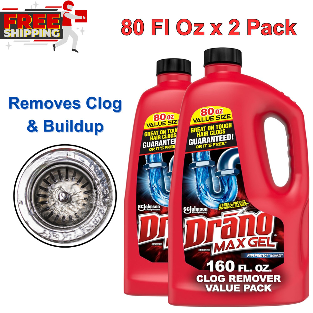 Max Gel Drain Clog Remover & Cleaner 80 Fl Oz, 2 Pack, Fast Acting Safe For Pipe