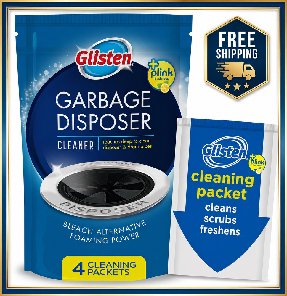 Glisten Garbage Disposer Cleaner and Odor Eliminator, Lemon Scent, 4 Packets