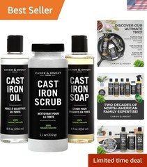 Ultimate Cast Iron Set: Seasoning Oil, Cleaning Soap & Restoring Scrub | 100%…
