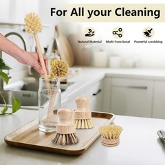 BOMUMVITA 5 Pack Bamboo Dish Brush Set with 14’’ Bottle Brush | Wooden Dish
