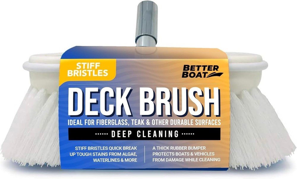 Stiff Boat Deck Brush, Heavy-Duty Marine Brush Head, 8″ Firm Bristle with Bumper