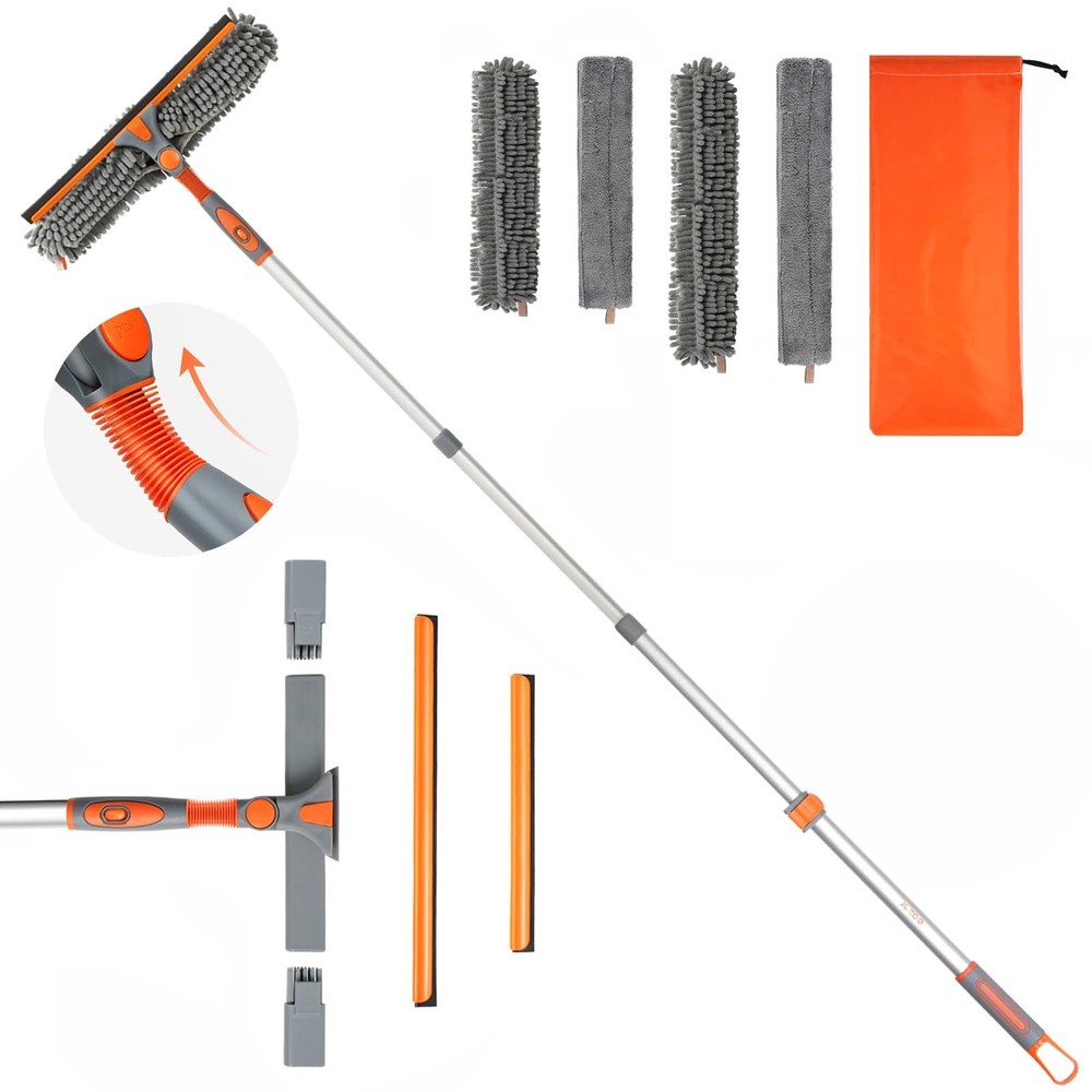 65” Squeegee Window Cleaner 2 in 1 Rotatable Window Cleaning Tool Kit with T…