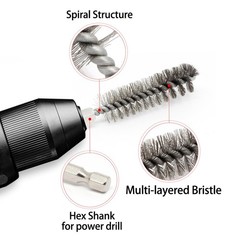 6 Pcs Bore Brush for Drill, 1/4″ Hex Shank Stainless Steel Twisted Wire Brush…