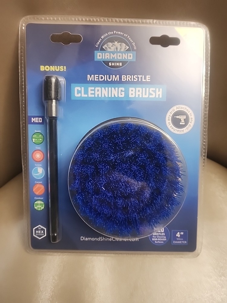 Diamond Shine 4 Inch Medium Drill Brush for Scrubbing and Cleaning w/ 6″ Ext