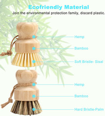 Bamboo Dish Brush Set – 4 Durable Wooden Scrubbers for Kitchen Cleaning