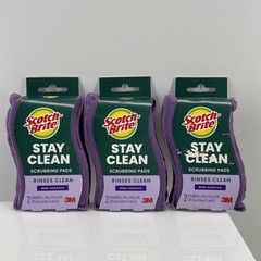 Lot of 3 Scotch-Brite Stay Clean Non-Scratch Scrubbing Pads 2-Pack 3M NEW
