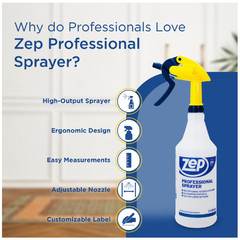 3 Pack, Zep Professional Plastic Spray Bottle, 32 oz, Adjustable Nozzle
