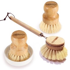 Wooden Dish Brush Set Clean Pots, Pans and Vegetable, Natural Bristles Bamboo…