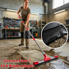 Floor Squeegee Scrubber with Extendable 62″ Long Handle | 17.3″ EVA Foam Blade,
