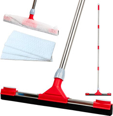 Floor Squeegee Scrubber with Extendable 62″ Long Handle | 17.3″ EVA Foam Blade,