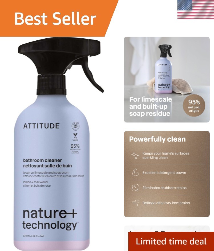 Natural Bathroom Cleaner Spray with Lemon & Rosewood – EWG Verified 26 Fl Oz