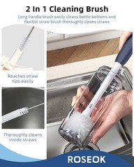 2 in 1 Long Handle Bottle Brush with Straw Brush for Cleaning Glass, Sports B…