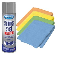 Sprayway Stainless Steel Cleaner and Polisher 15oz with 16×16 Microfiber Cloths