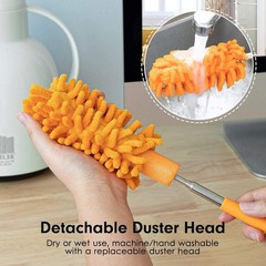 Extendable Microfiber Duster with 2 Replaceable Heads for Multi-Surface Cleaning