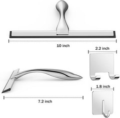 Shower Squeegee – Household, Car & Tile Cleaner 2 Adhesive Hooks, 10 Inch Silver