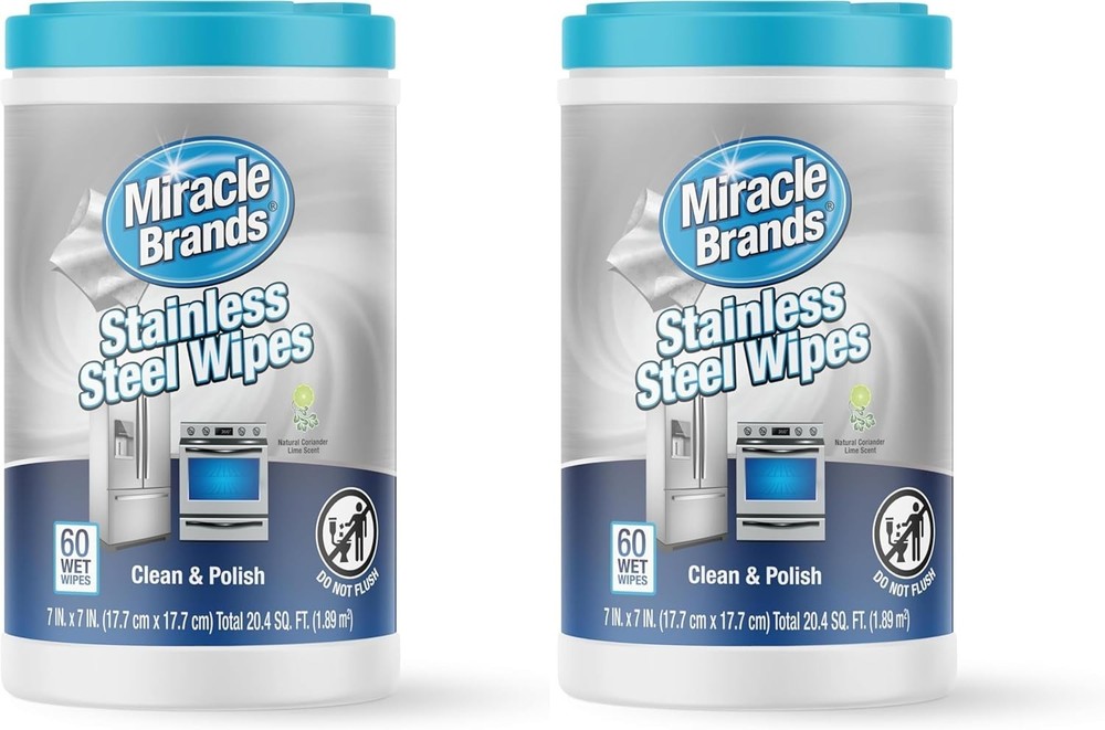 MiracleWipes Stainless Steel Cleaning Wipes Appliance Cleaner NEW 60 Ct 2 Pack