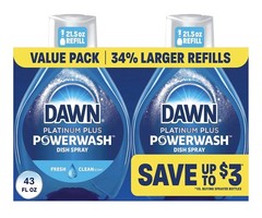 Dawn Powerwash Fresh Dish Spray, Liquid Dish Soap 2 Refills, 43 Fl Oz