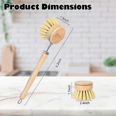 Bamboo Dish Brush with Handle – Soft Bristle, Non Toxic Vegetable Brush Scrub…