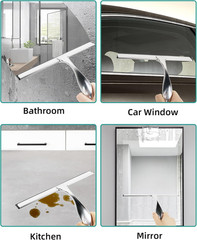 All-Purpose Stainless Steel Shower Squeegee Come with S Hook, 2 Square Sticky Ho
