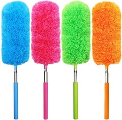 4 Pcs Washable Microfiber Feather Duster Extendable Pole Bendable Head Cleaning