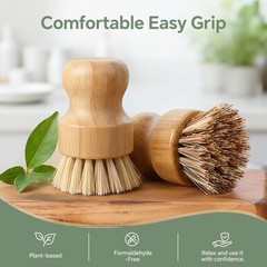 Bamboo Dish Brush Set, 4 Pack, Plastic-Free (2 Medium Sisal, 2 Firm Coconut C.