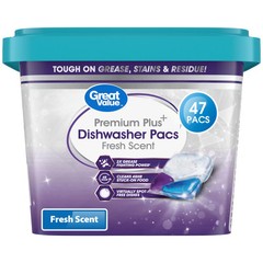 Premium Plus Dishwasher Pacs, Fresh Scent, 47 Count